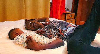 Ugandan comedienne Anne Kansiime’s fiancé Skylanta shares a beautiful photo of him bonding with his son Selassie Ataho.