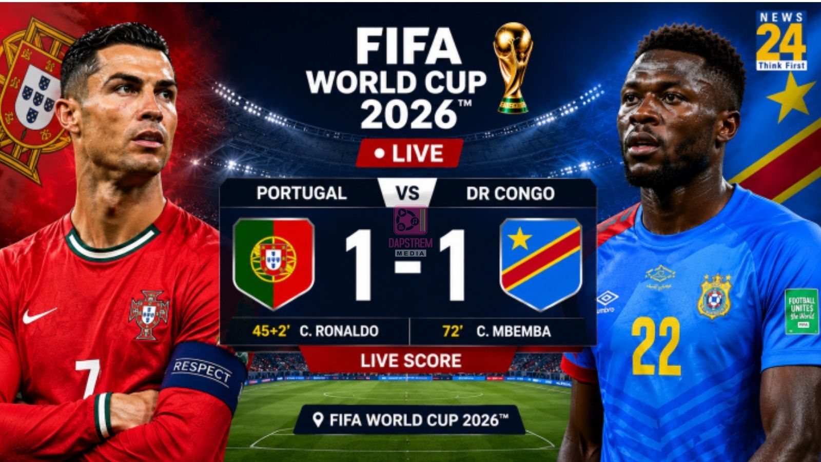 DR Congo Stun Portugal With Hard-Fought 1-1 Draw After Wissa Levels João Neves’ Early Strike